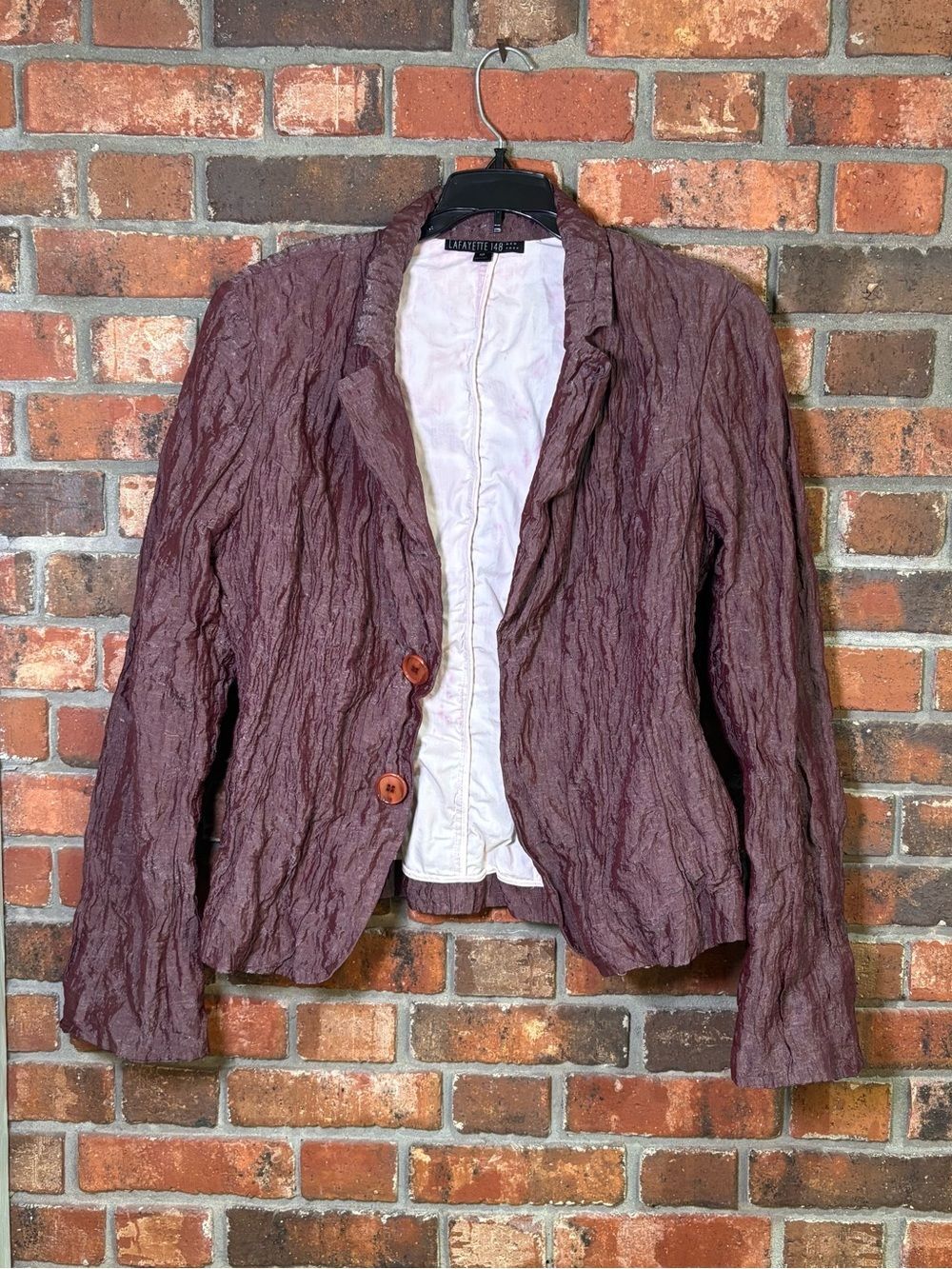 Lafayette 148 womens crinkle silk blazer jacket burgundy 10